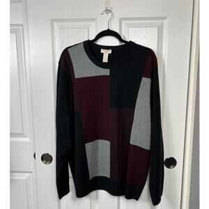 Dockers Men's Sweater Black & Burgundy Colorblock Crew Neck Lightweight XL